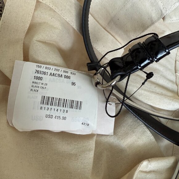 Gucci 763361 Slim Horsebit Black Patent Leather Thin Belt, 90, 95, 100 - Picture 5 of 14